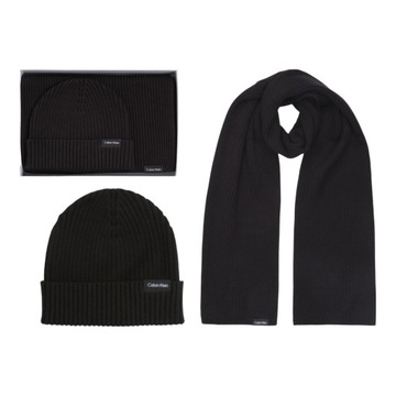 CALVIN KLEIN GIFTBOX CZAPKA ZIMOWA+SZALIK CLASSIC SCARF+BEANIE CZARNY