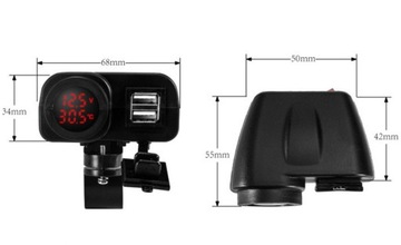 ЗАРЯДНОЕ УСТРОЙСТВО ДЛЯ МОТОЦИКЛА 2x USB QC3.0 БЫСТРАЯ ЗАРЯДКА