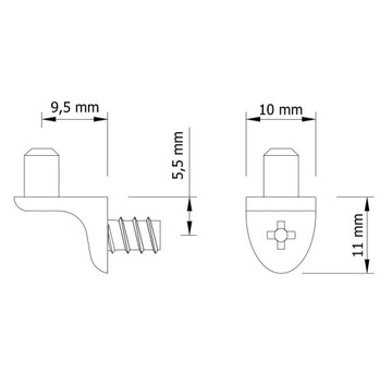 10x опор для мебельных полок, 2 штифта, ввинчивающиеся