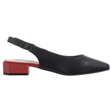 Buty Czółenka Skórzane Damskie Venezia Czarne 599-2-1 Blac-Red