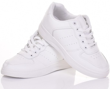 WYGODNE SPORTOWE BUTY DAMSKIE CAŁE BIAŁE SKÓRZANE TENISÓWKI