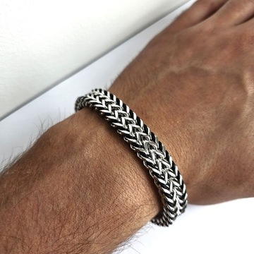 Piękna bransoletka męska, stal, skóra, 20,5cm JAKOŚĆ VERSATILE PREMIUM