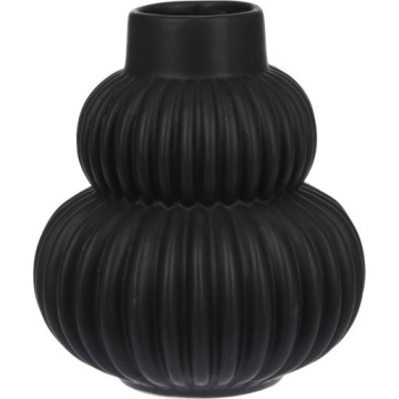WAZON NA KWIATY ceramiczny CZARNY 15,5cm W PRĄŻKI