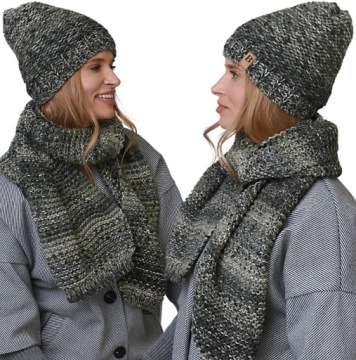 Комплект POLISH COLOUR WINTER теплая шапочка с флисом + БОЛЬШОЙ шарф Узоры