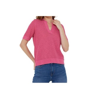 Koszulka damska polówka TOMMY HILFIGER sweterkowa luźna lniana różowa r M