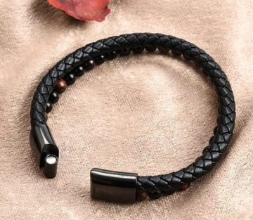 МУЖСКОЙ КОЖАНЫЙ БРАСЛЕТ, ЭЛЕГАНТНЫЕ СТАЛЬНЫЕ БУСЫ, МАГНИТНЫЙ ЗАЖИМ