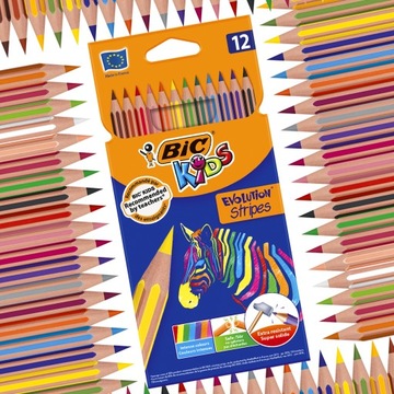 BIC KIDS EVOLUTION STRIPES KREDKI OŁÓWKOWE BEZDRZEWNE DLA DZIECI 12 KOLORÓW