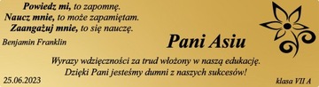 Tabliczka dedykacja dla NAUCZYCIELA ZŁOTA CYTAT