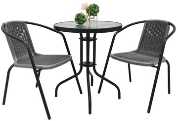 ZESTAW MEBLI OGRODOWYCH NA BALKON STÓŁ FI60 + 2x KRZESŁO LORETTO SZARY