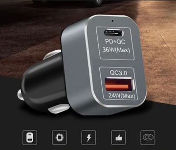 АВТОМОБИЛЬНОЕ ЗАРЯДНОЕ УСТРОЙСТВО PD 45 Вт 20 В QC3.0 36 Вт USB-C