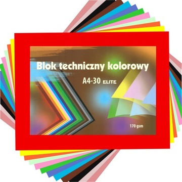 Blok techniczny Kreska Elite kolorowy biurowy szkolny A4 30 kartek 170 g/m2