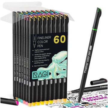 Cienkopisy Kreślarskie FINELINER ZESTAW 60 KOLORÓW Pisaki Rysowania 0.4mm