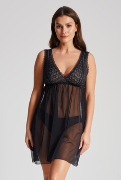 Czarna halka nocna wykończona koronką Gatta Siena Black rozmiar XL