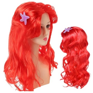 PERUKA ARIELKA MAŁA SYRENKA DŁUGIE CZERWONE WŁOSY Z GWIAZDKĄ DLA DZIECKA