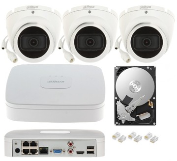 ZESTAW MONITORINGU IP DAHUA 3 KAMERY PoE IR30 5MPX dysk 2 TB