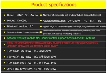 Усилитель 2x50 Вт BT XINYI 5.0 Bluetooth USB-приложение