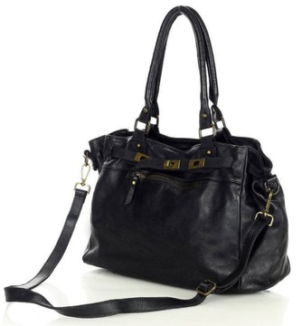 Skórzana torba damska shopperka czarna biznesowa - MARCO MAZZINI v205a