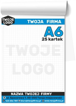 NOTESY klejone A6 BLOCZKI reklamowe z Nadrukiem TWOJE LOGO 50 sztuk