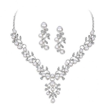 2x Kryształ Rhinestone Liść Naszyjnik
