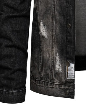 Kurtka męska czarna jeansowa katana z futerkiem - M