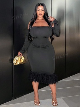 SHEIN CURVE SUKIENKA MIDI Z FRĘDZLAMI Z ODKRYTYMI PLECAMI CZARNA XL 498