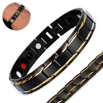 ZDROWOTNA BRANSOLETA MAGNETYCZNA MĘSKA DAMSKA MAGNESY STAL TYTANOWA CZARNA