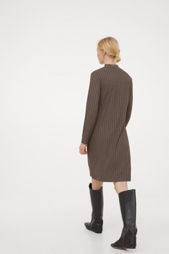 H&M prążkowana sukienka golf stójka khaki oversize paski zgniła zielona y2k