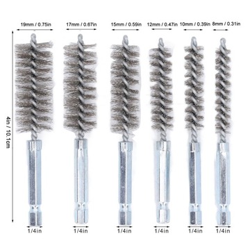 6 ЦИЛИНДРИЧЕСКИХ ПРОВОЛОЧНЫХ ЩЕТКОВ СТАЛЬ 8–19 ММ