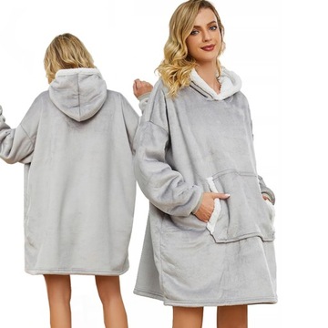 CIEPŁA BLUZA KOC Z KAPTUREM OVERSIZE FUTRZAK 2W1 GRUBA XXL