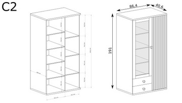Лофт-витрина с планками для ремесленной гостиной CALI C2 LED