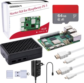 GeeekPi Zestaw startowy dla Raspberry Pi 5 8 GB, karta SD 128 GB
