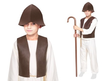 STRÓJ PASTUSZEK KOSTIUM PASTUCH JASEŁKA KAMIZELKA LASKA CZAPKA 134-140 6el