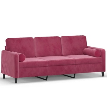 3-osobowa sofa z poduszkami, winna czerwień, 180 cm, aksamit