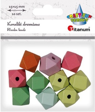 Koraliki Drewniane,kostki-ścięte rogi 15x15/10 szt