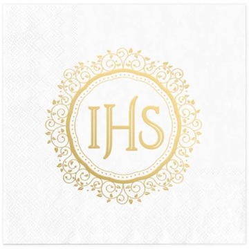 SERWETKI białe IHS komunia święta ZŁOTO x10
