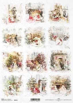 ITD Collection - Decoupage Papier RYŻOWY R1811 - MYSZ myszki Święta - A4