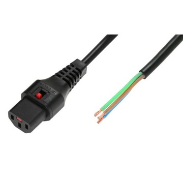 Kabel zasilający IEC C13 do zarobienia IEC Lock 1m