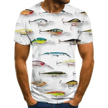MĘSKA KOSZULKA DRUK 3D WĘDKARSKA RYBY PRZYNĘTY 5XL