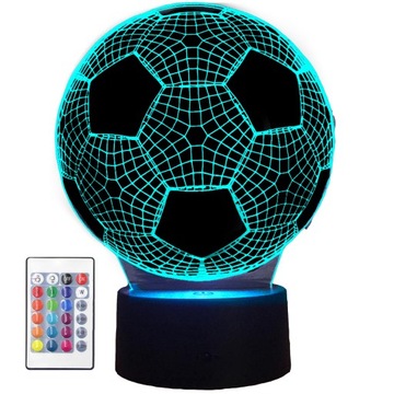 LAMPKA NOCNA PIŁKA NOŻNA 3D LED KOLORY RGB + PILOT