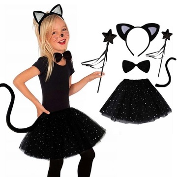 STRÓJ KOTEK KOT KOSTIUM TUTU ZESTAW NA BAL 5szt