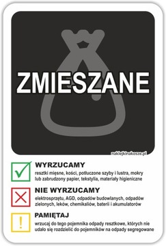 Naklejka NA KOSZ SEGREGACJA śmieci ZMIESZANE 30cm
