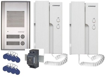 Domofon 2 rodzinny commax DR-201AG/ RFID na pestki 2x dp-2hpr dc zasilacz