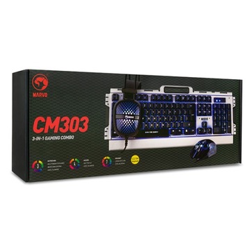 Zestaw klawiatura mysz słuchawki Marvo srebrny podświetlenie led usb jack