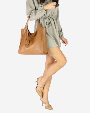 Modna torebka damska skórzany shopper bag MARCO MAZZINI Portofino Max camel