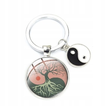 Black White Yin Yang Life Tree Symbol Keychain Bla