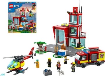 ZESTAW REMIZA STRAŻACKA WÓZ STRAŻACKI HELIKOPTER 5 FIGUREK + PIES I KOT