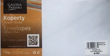 KOPERTY OZDOBNE GALERIA PAPIERU HOLLAND BIAŁE 120G DL 110x220MM 10 SZT