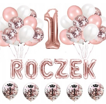 Zestaw BALONY ROCZEK cyfra 1 urodziny ROSE GOLD