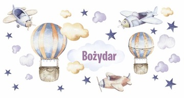 Naklejki DLA DZIECI na ścianę SAMOLOTY + IMIĘ