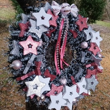 РОЖДЕСТВЕНСКИЙ ВЕНОК ПЛАТЬЕ 40 СМ РОЖДЕСТВЕНСКИЙ БЕЛЫЙ РОЗОВЫЙ СЕРЕБРЯНЫЙ